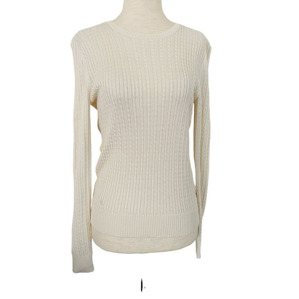 Ralph Lauren Black Label Micro Cableknit Lux Sweater Cream Petite Small PS VTG